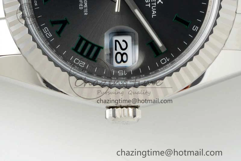 DateJust 41 126334 NTF 1:1 Best Edition 904L Steel Gray Dial Green Roman on Oyster Bracelet VR3235