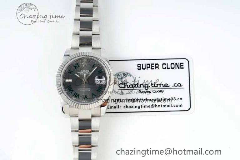 DateJust 41 126334 NTF 1:1 Best Edition 904L Steel Gray Dial Green Roman on Oyster Bracelet VR3235