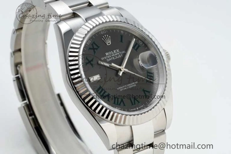 DateJust 41 126334 NTF 1:1 Best Edition 904L Steel Gray Dial Green Roman on Oyster Bracelet VR3235