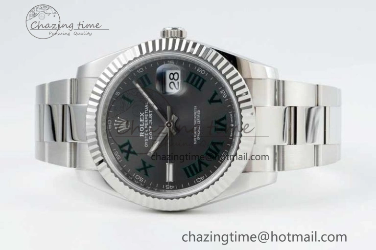 DateJust 41 126334 NTF 1:1 Best Edition 904L Steel Gray Dial Green Roman on Oyster Bracelet VR3235