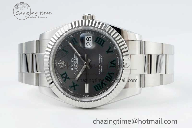 DateJust 41 126334 NTF 1:1 Best Edition 904L Steel Gray Dial Green Roman on Oyster Bracelet VR3235