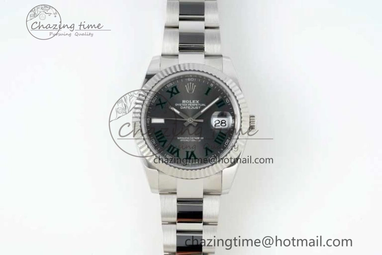 DateJust 41 126334 NTF 1:1 Best Edition 904L Steel Gray Dial Green Roman on Oyster Bracelet VR3235