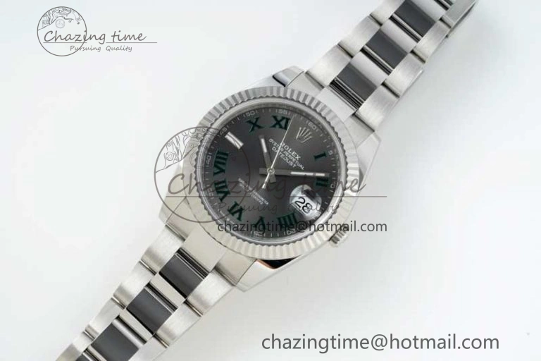 DateJust 41 126334 NTF 1:1 Best Edition 904L Steel Gray Dial Green Roman on Oyster Bracelet VR3235