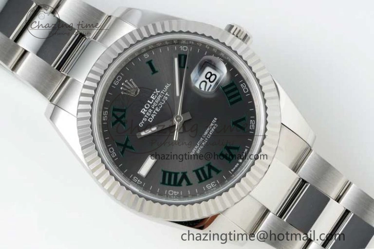DateJust 41 126334 NTF 1:1 Best Edition 904L Steel Gray Dial Green Roman on Oyster Bracelet VR3235