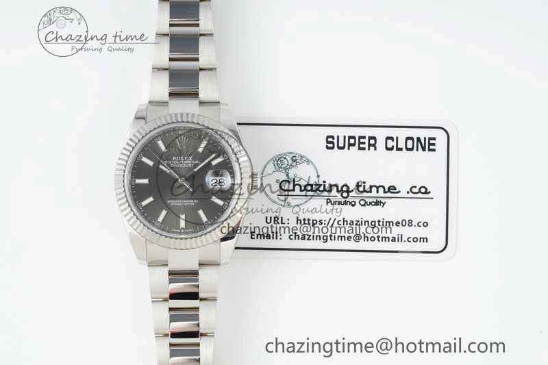DateJust 41 126334 NTF 1:1 Best Edition 904L Steel Gray Stick Dial on Oyster Bracelet VR3235