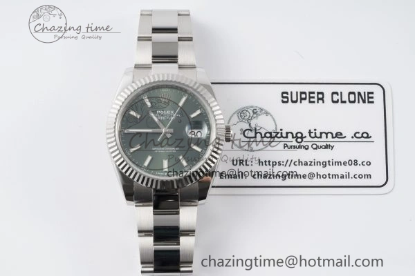 DateJust 41 126334 NTF 1:1 Best Edition 904L Steel Green Stick Dial on Oyster Bracelet VR3235
