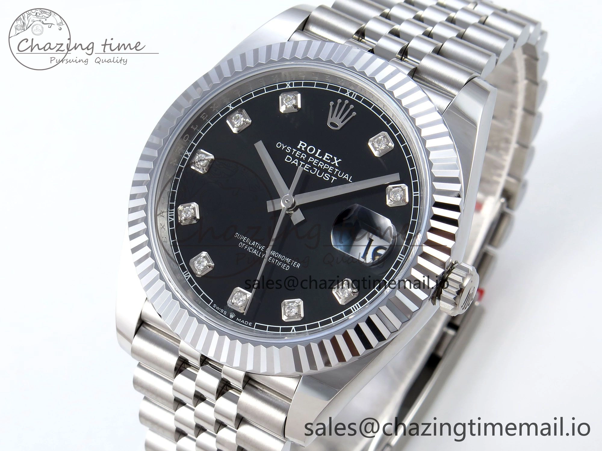 DateJust 41 126334 QF+ 1:1 Best Edition 904L Steel Black Diamonds Dial on SS Jubilee Bracelet VR3235