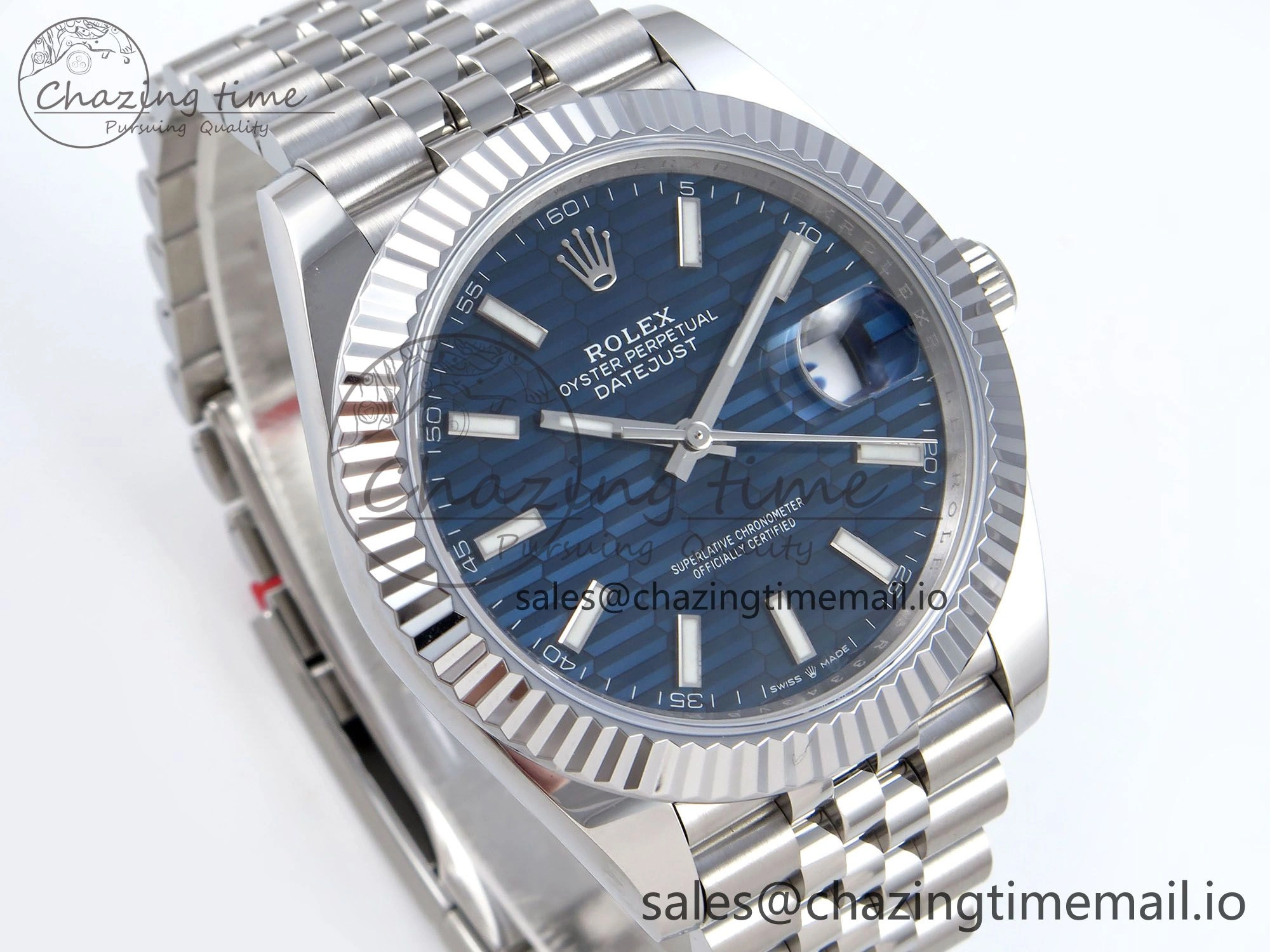DateJust 41 126334 QF+ 1:1 Best Edition 904L Steel Blue Textured Stick Dial on SS Jubilee Bracelet VR3235