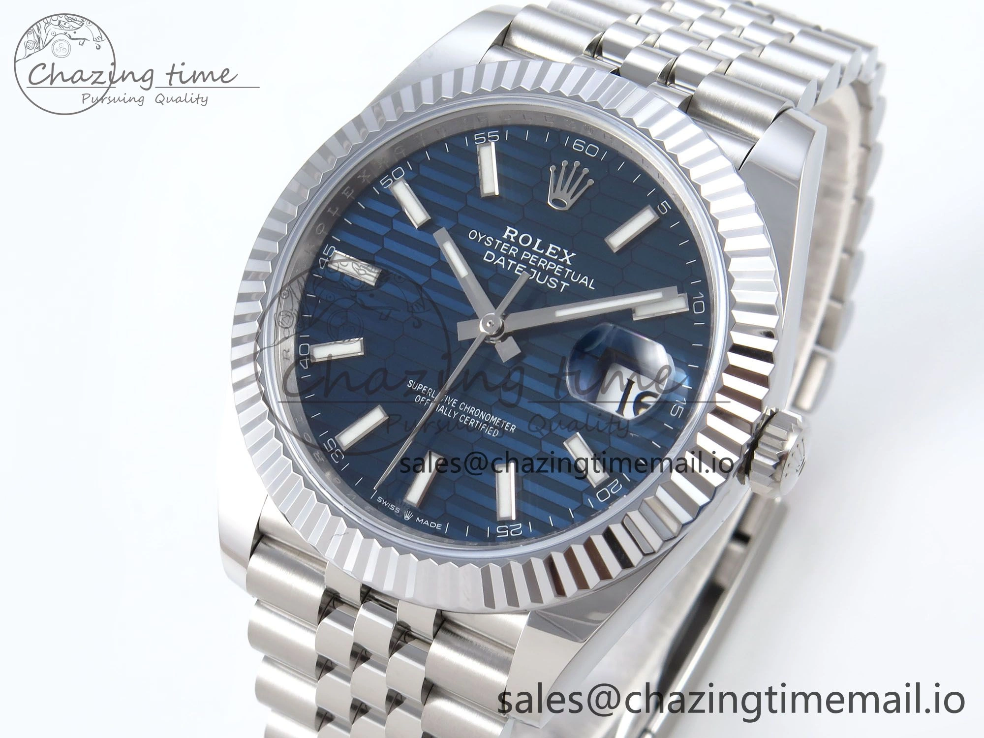 DateJust 41 126334 QF+ 1:1 Best Edition 904L Steel Blue Textured Stick Dial on SS Jubilee Bracelet VR3235