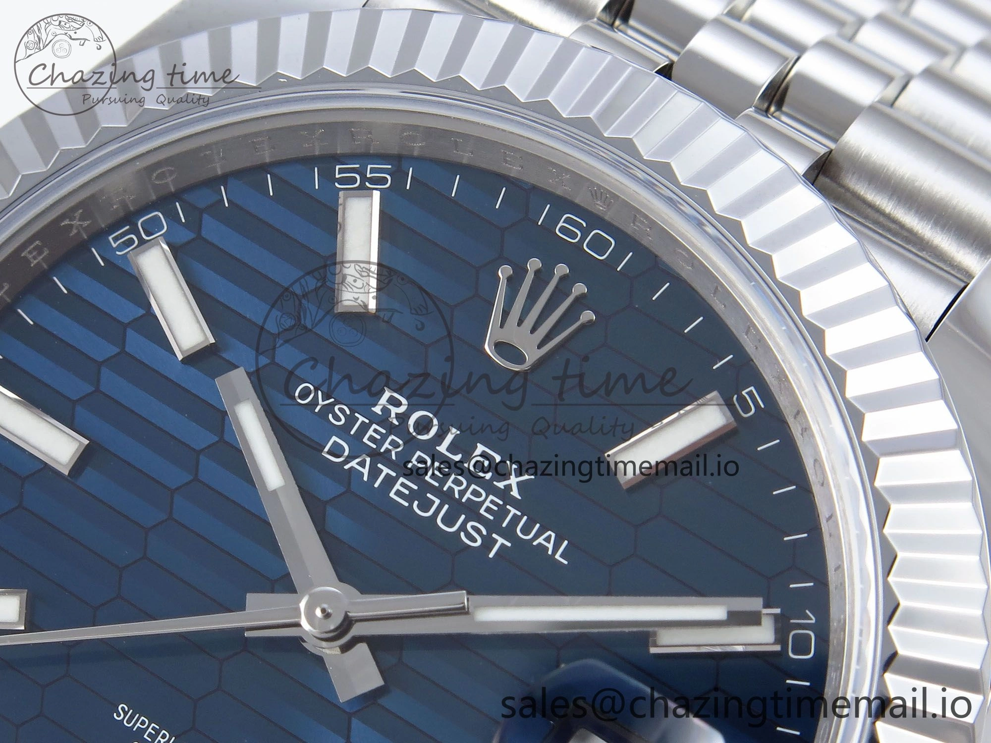 DateJust 41 126334 QF+ 1:1 Best Edition 904L Steel Blue Textured Stick Dial on SS Jubilee Bracelet VR3235