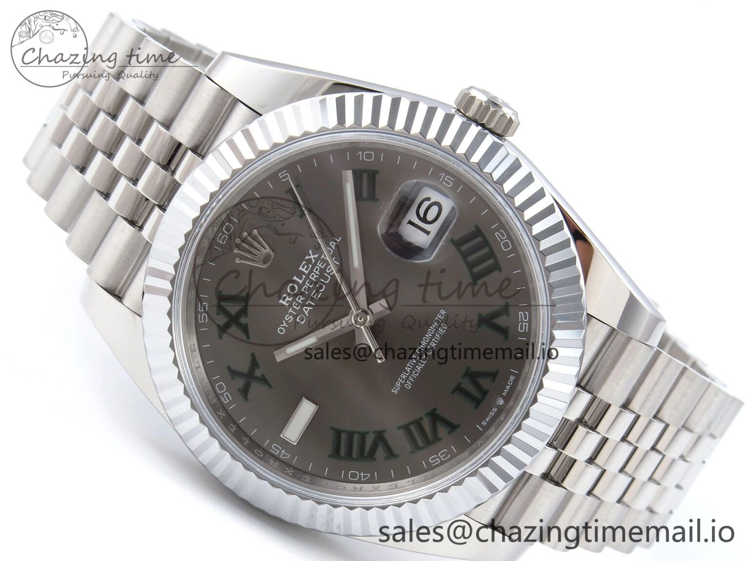 DateJust 41 126334 QF+ 1:1 Best Edition 904L Steel Gray Dial Green Roman Marker on SS Jubilee Bracelet VR3235