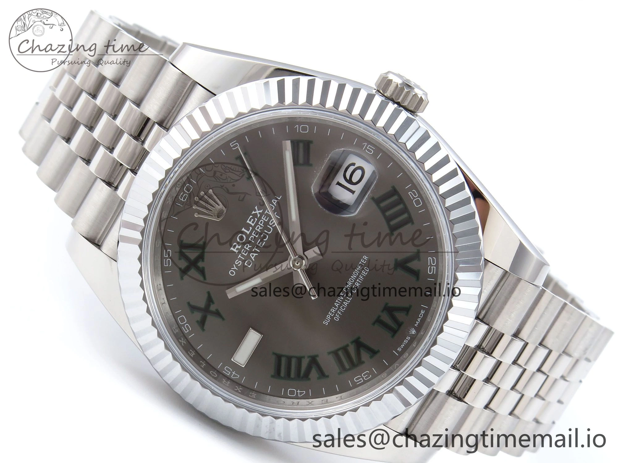 DateJust 41 126334 QF+ 1:1 Best Edition 904L Steel Gray Dial Green Roman Marker on SS Jubilee Bracelet VR3235