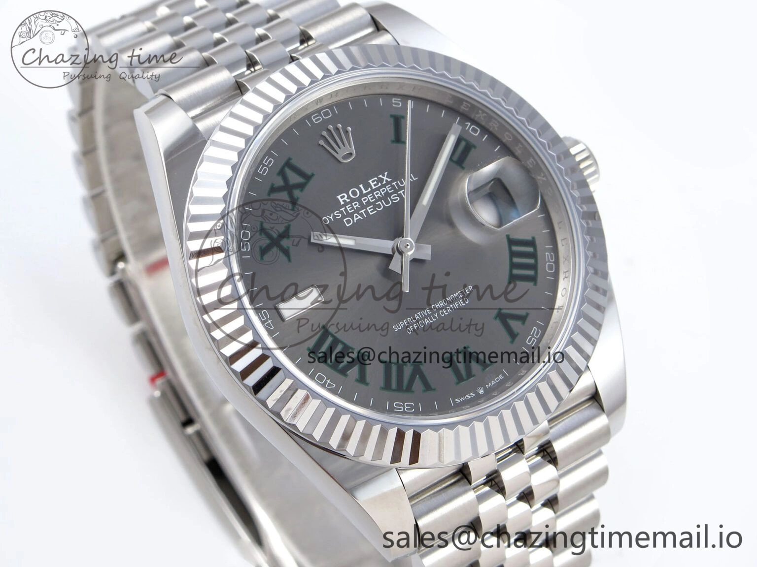 DateJust 41 126334 QF+ 1:1 Best Edition 904L Steel Gray Dial Green Roman Marker on SS Jubilee Bracelet VR3235