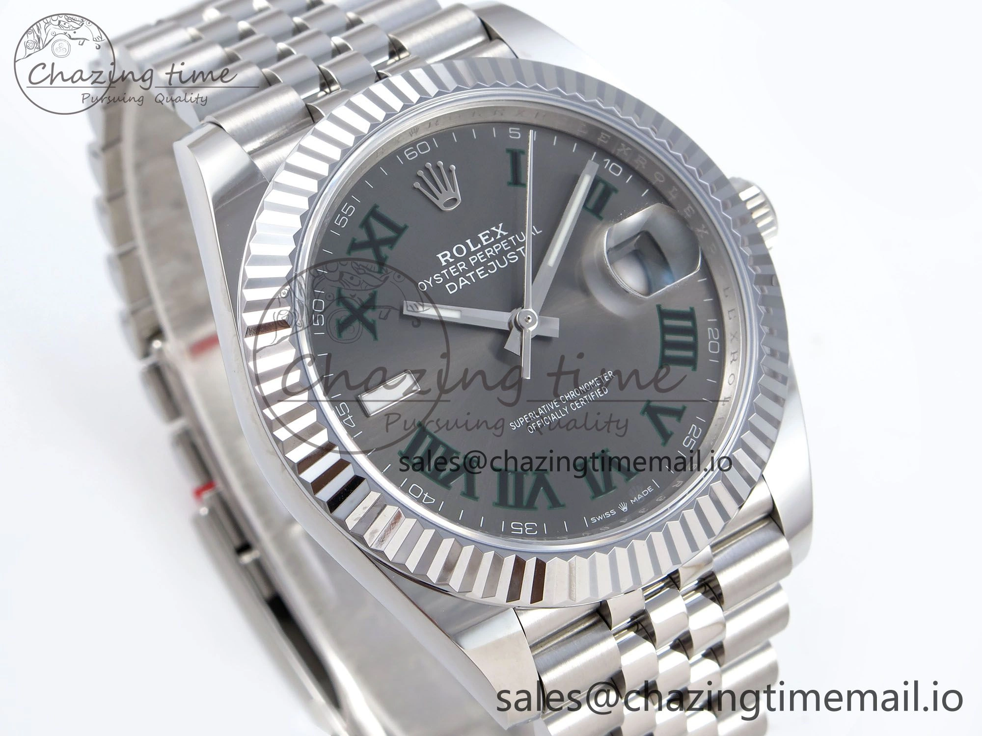 DateJust 41 126334 QF+ 1:1 Best Edition 904L Steel Gray Dial Green Roman Marker on SS Jubilee Bracelet VR3235