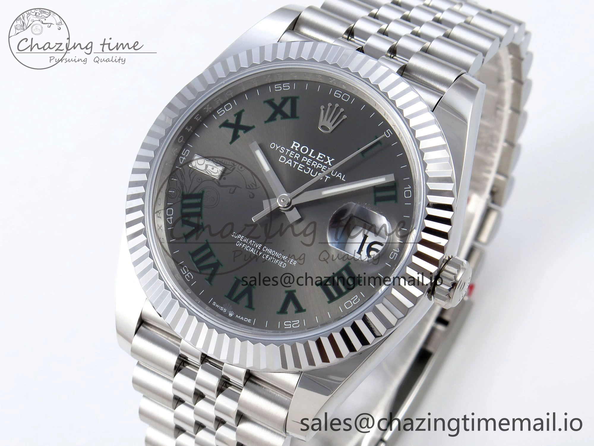 DateJust 41 126334 QF+ 1:1 Best Edition 904L Steel Gray Dial Green Roman Marker on SS Jubilee Bracelet VR3235