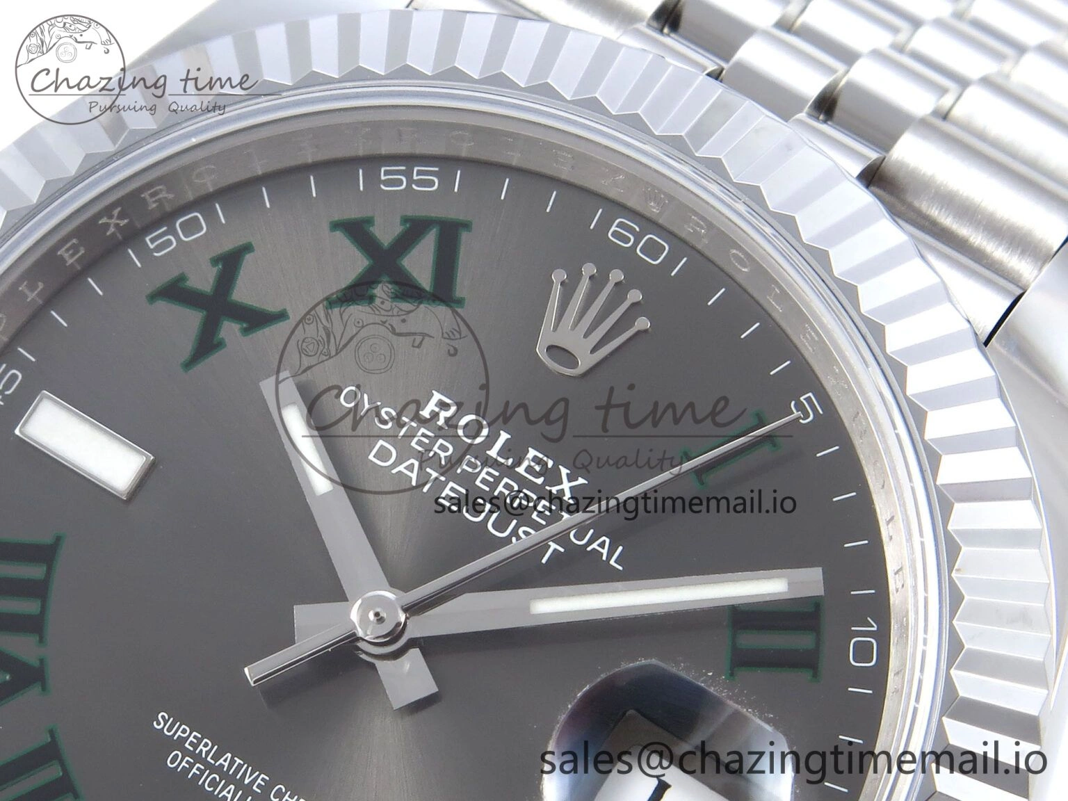 DateJust 41 126334 QF+ 1:1 Best Edition 904L Steel Gray Dial Green Roman Marker on SS Jubilee Bracelet VR3235