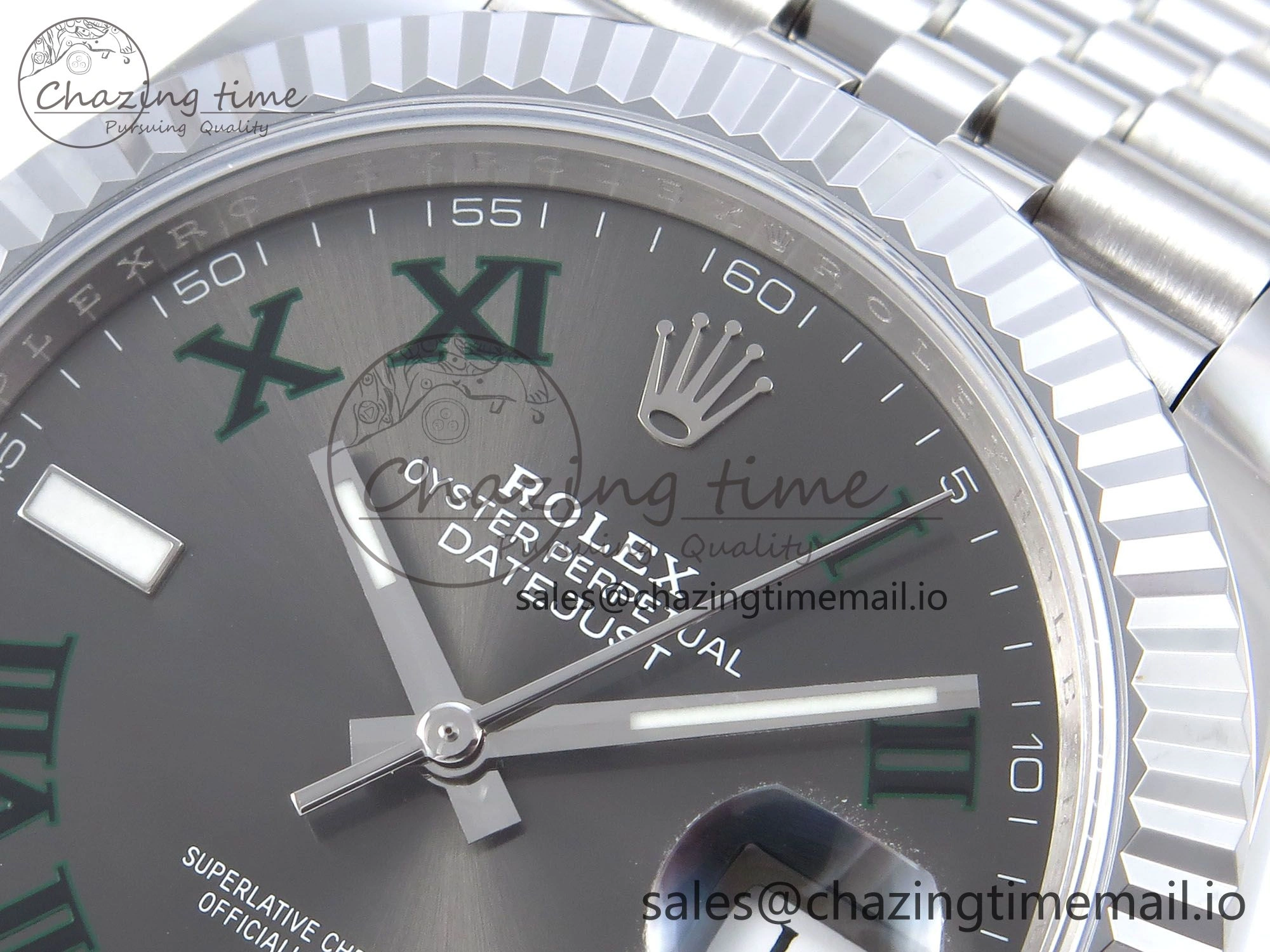 DateJust 41 126334 QF+ 1:1 Best Edition 904L Steel Gray Dial Green Roman Marker on SS Jubilee Bracelet VR3235