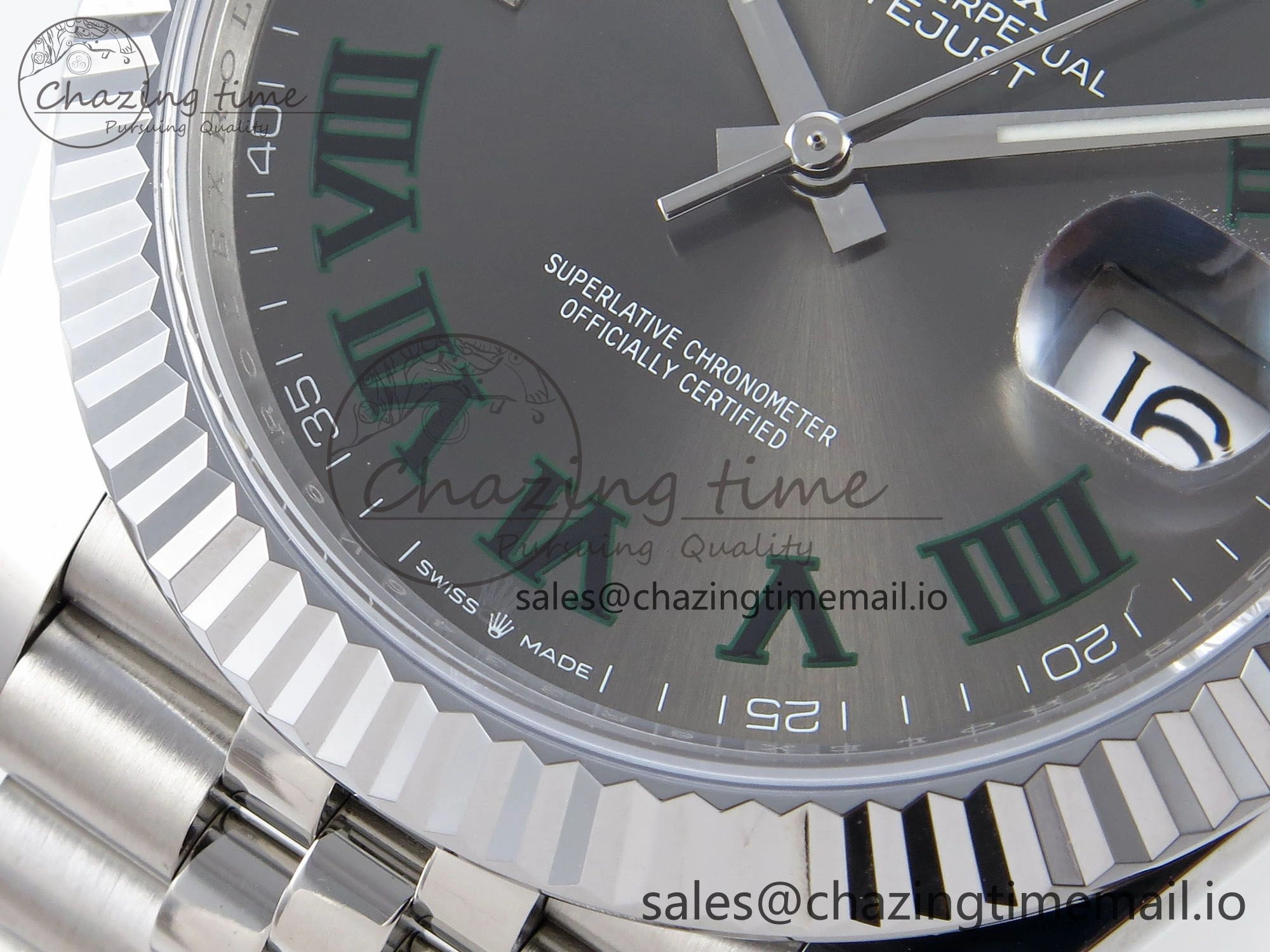 DateJust 41 126334 QF+ 1:1 Best Edition 904L Steel Gray Dial Green Roman Marker on SS Jubilee Bracelet VR3235
