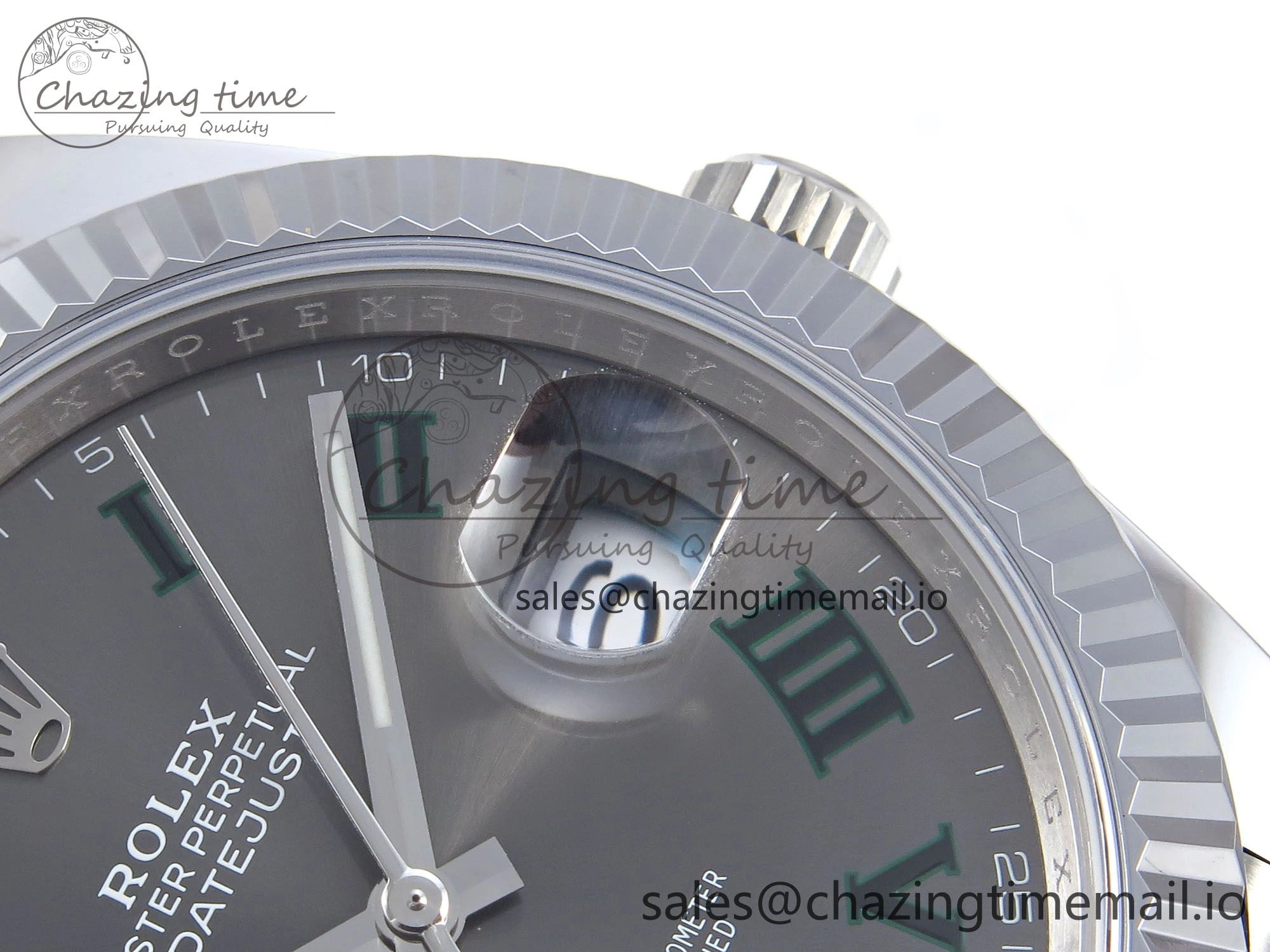 DateJust 41 126334 QF+ 1:1 Best Edition 904L Steel Gray Dial Green Roman Marker on SS Jubilee Bracelet VR3235