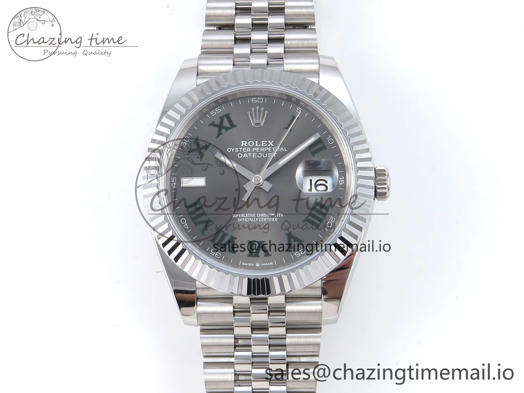 DateJust 41 126334 QF+ 1:1 Best Edition 904L Steel Gray Dial Green Roman Marker on SS Jubilee Bracelet VR3235