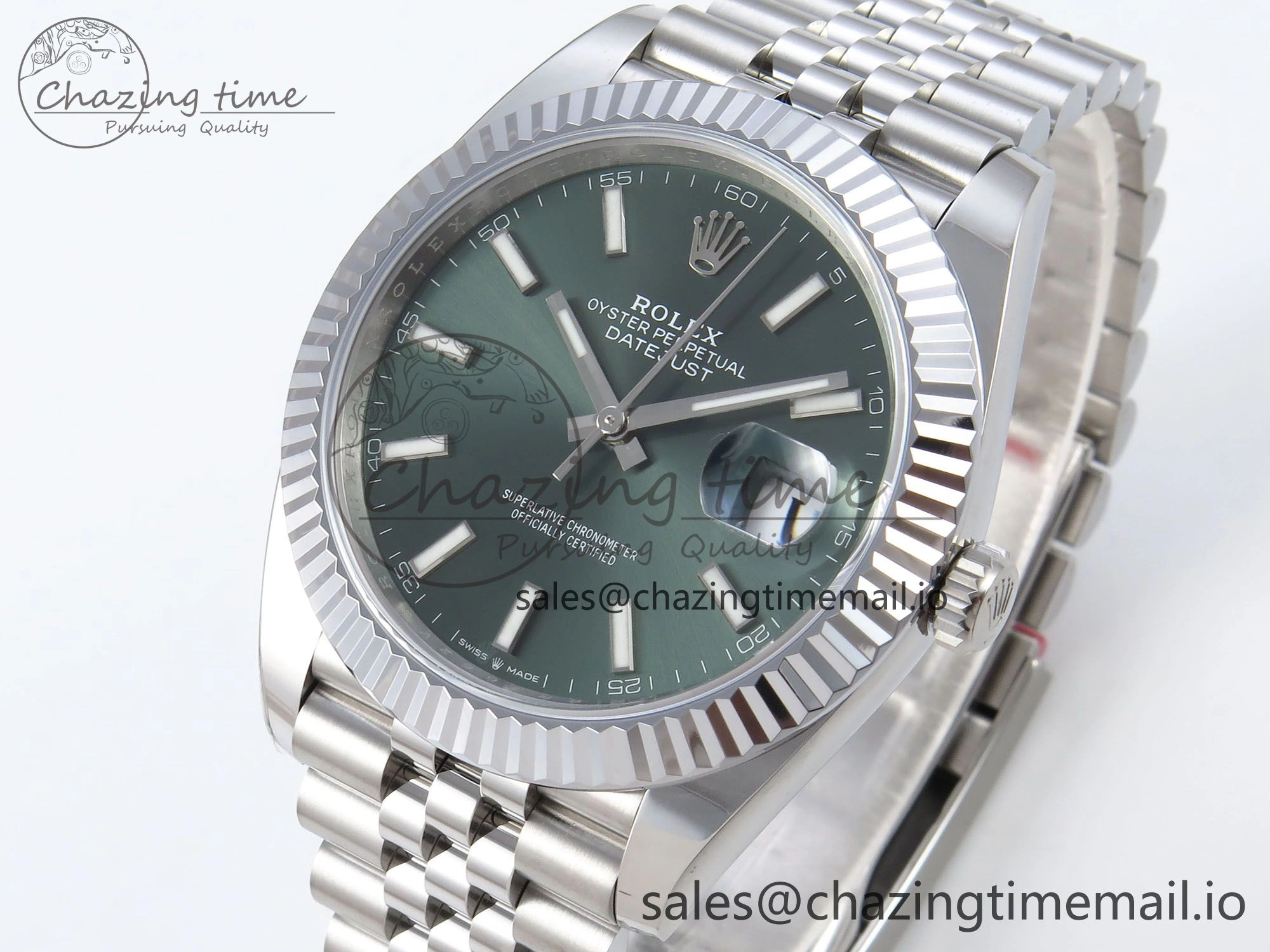 DateJust 41 126334 QF+ 1:1 Best Edition 904L Steel Green Stick Dial on SS Jubilee Bracelet VR3235