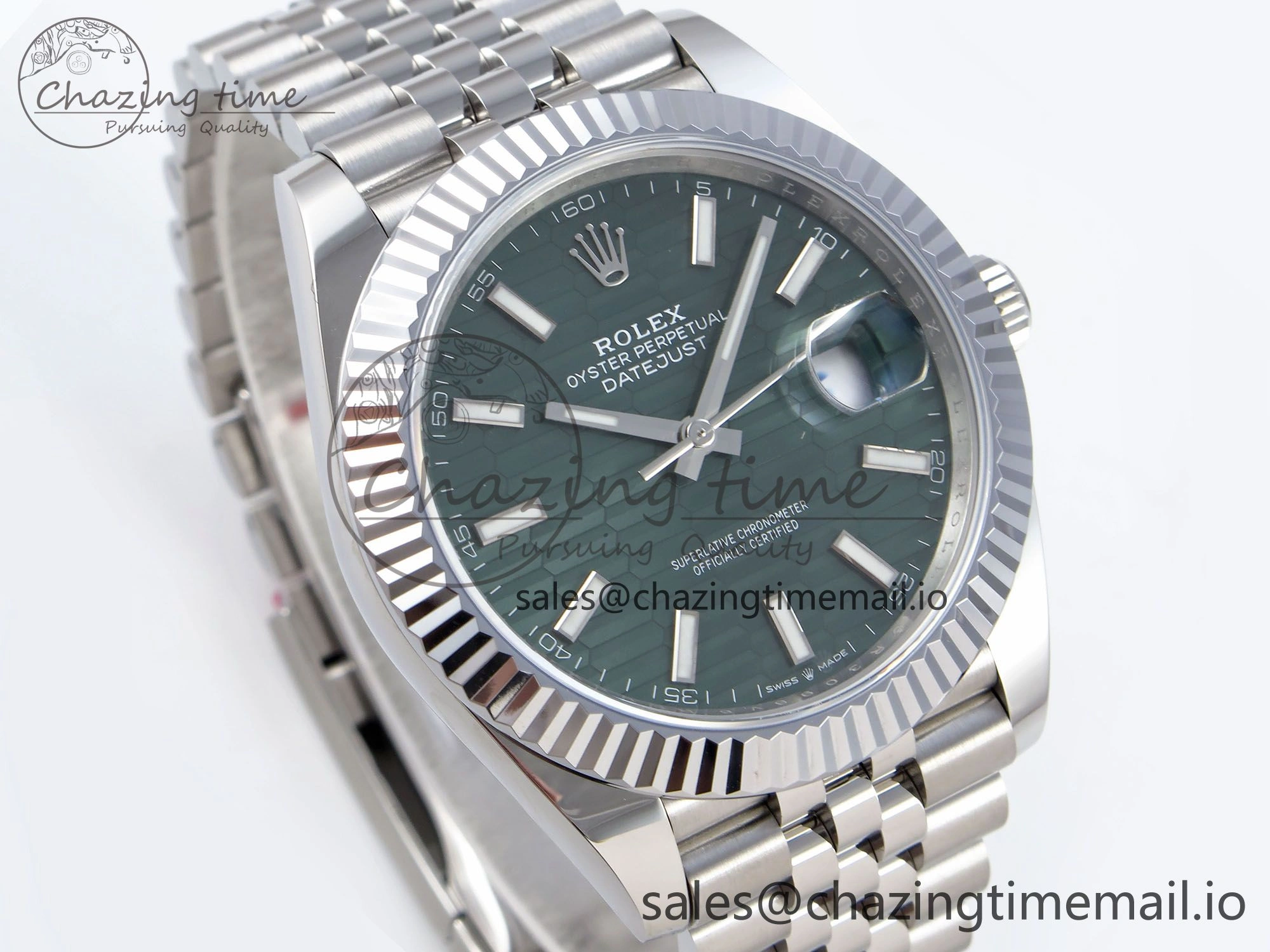 DateJust 41 126334 QF+ 1:1 Best Edition 904L Steel Green Textured Stick Dial on SS Jubilee Bracelet VR3235