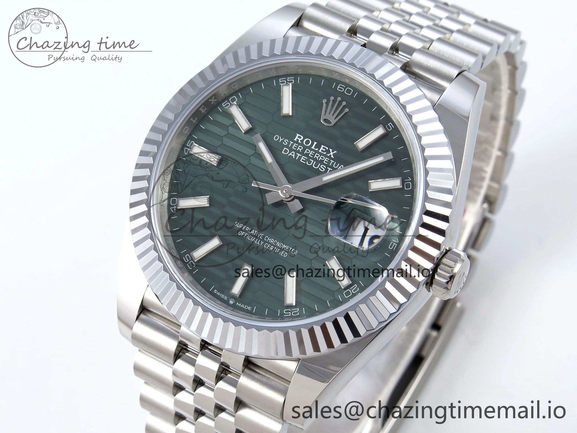 DateJust 41 126334 QF+ 1:1 Best Edition 904L Steel Green Textured Stick Dial on SS Jubilee Bracelet VR3235