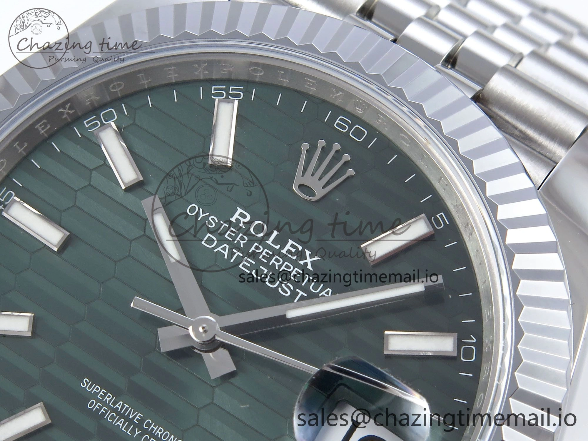 DateJust 41 126334 QF+ 1:1 Best Edition 904L Steel Green Textured Stick Dial on SS Jubilee Bracelet VR3235