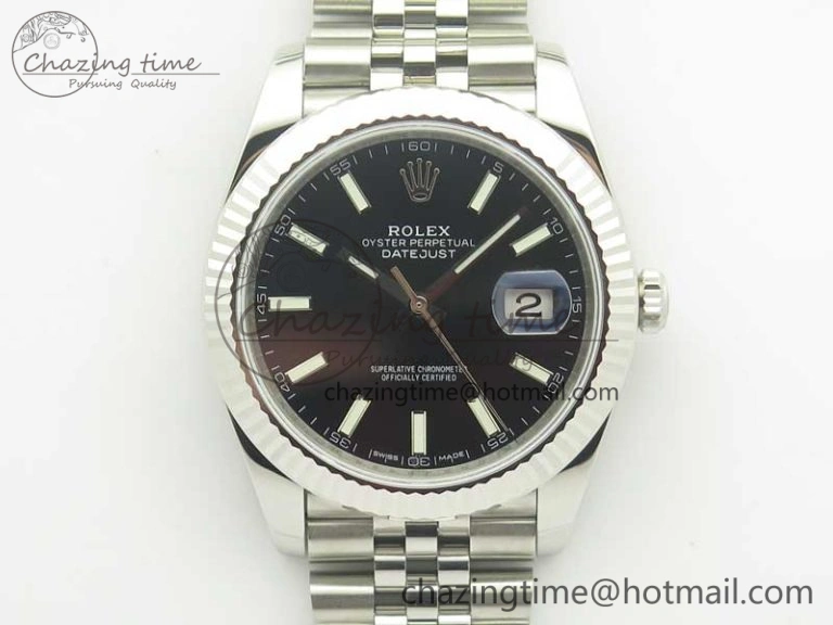DateJust 41 126334 SS REF 1:1 Best Edition Black Dial Stick Markers on Jubilee Bracelet A3235 Clone V2
