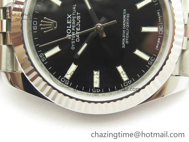 DateJust 41 126334 SS REF 1:1 Best Edition Black Dial Stick Markers on Jubilee Bracelet A3235 Clone V2