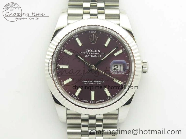DateJust 41 126334 SS REF 1:1 Best Edition Grape Dial Stick Markers on Jubilee Bracelet A3235 Clone V2