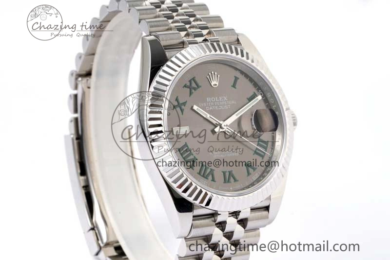 DateJust 41 126334 ZF 1:1 Best Edition 904L Steel Gray Dial Green Roman Marker on Jubilee Bracelet A2824