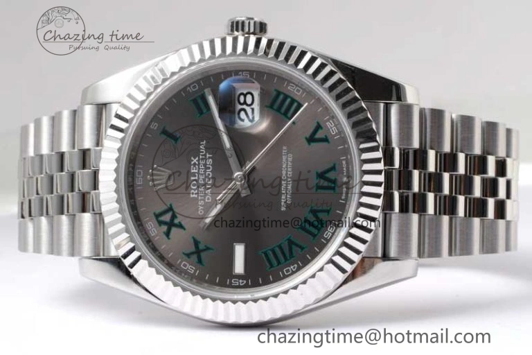 DateJust 41 126334 ZF 1:1 Best Edition 904L Steel Gray Dial Green Roman Marker on Jubilee Bracelet A2824