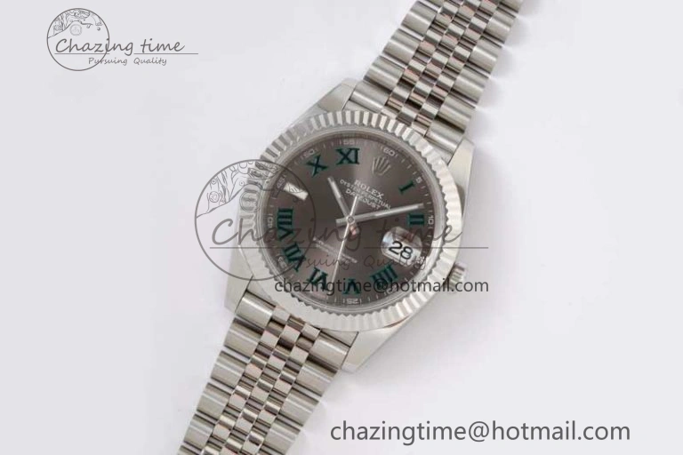 DateJust 41 126334 ZF 1:1 Best Edition 904L Steel Gray Dial Green Roman Marker on Jubilee Bracelet A2824