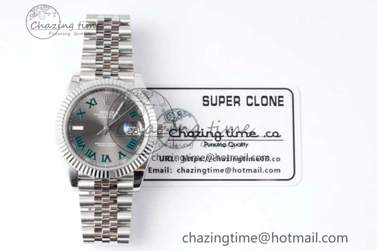 DateJust 41 126334 ZF 1:1 Best Edition 904L Steel Gray Dial Green Roman Marker on Jubilee Bracelet A2824