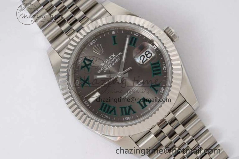 DateJust 41 126334 ZF 1:1 Best Edition 904L Steel Gray Dial Green Roman Marker on Jubilee Bracelet A2824