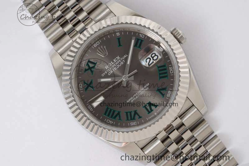 DateJust 41 126334 ZF 1:1 Best Edition 904L Steel Gray Dial Green Roman Marker on Jubilee Bracelet A2824