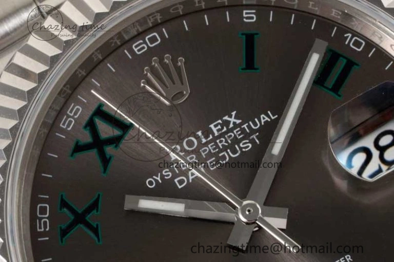 DateJust 41 126334 ZF 1:1 Best Edition 904L Steel Gray Dial Green Roman Marker on Jubilee Bracelet A2824