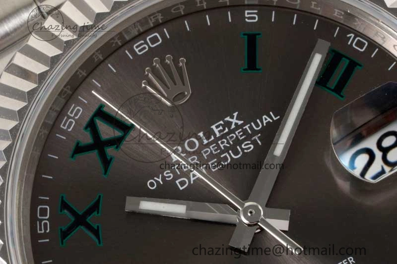 DateJust 41 126334 ZF 1:1 Best Edition 904L Steel Gray Dial Green Roman Marker on Jubilee Bracelet A2824