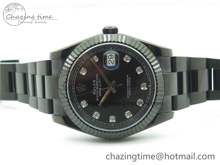 DateJust 41 All Black PVD VRF Best Edition Black Dial Diamonds Markers on PVD Oyster Bracelet A3235