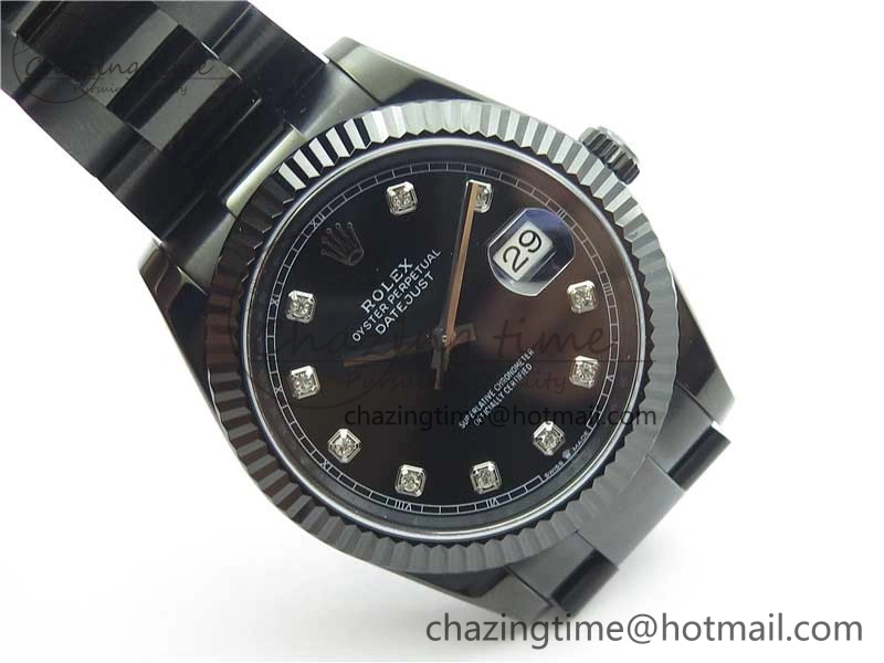 DateJust 41 All Black PVD VRF Best Edition Black Dial Diamonds Markers on PVD Oyster Bracelet A3235