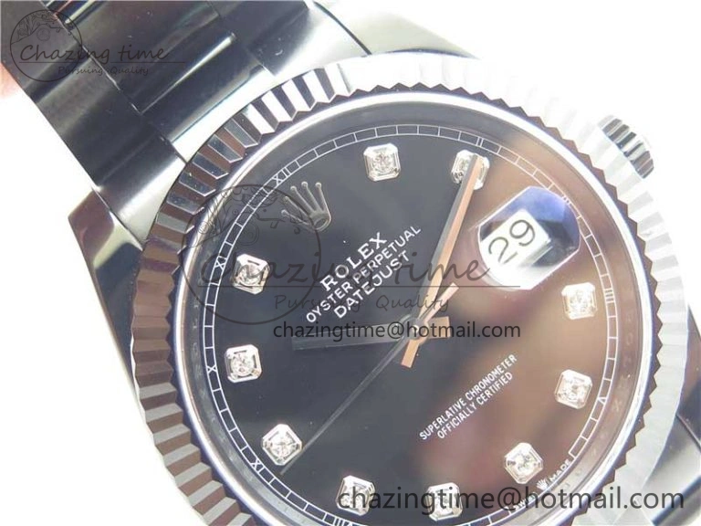 DateJust 41 All Black PVD VRF Best Edition Black Dial Diamonds Markers on PVD Oyster Bracelet A3235