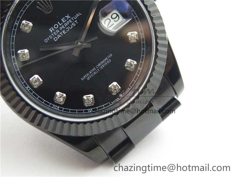DateJust 41 All Black PVD VRF Best Edition Black Dial Diamonds Markers on PVD Oyster Bracelet A3235