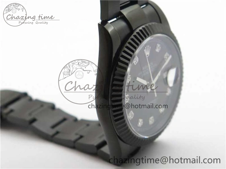 DateJust 41 All Black PVD VRF Best Edition Black Dial Diamonds Markers on PVD Oyster Bracelet A3235