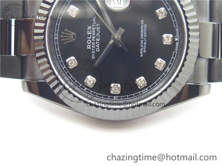 DateJust 41 All Black PVD VRF Best Edition Black Dial Diamonds Markers on PVD Oyster Bracelet A3235