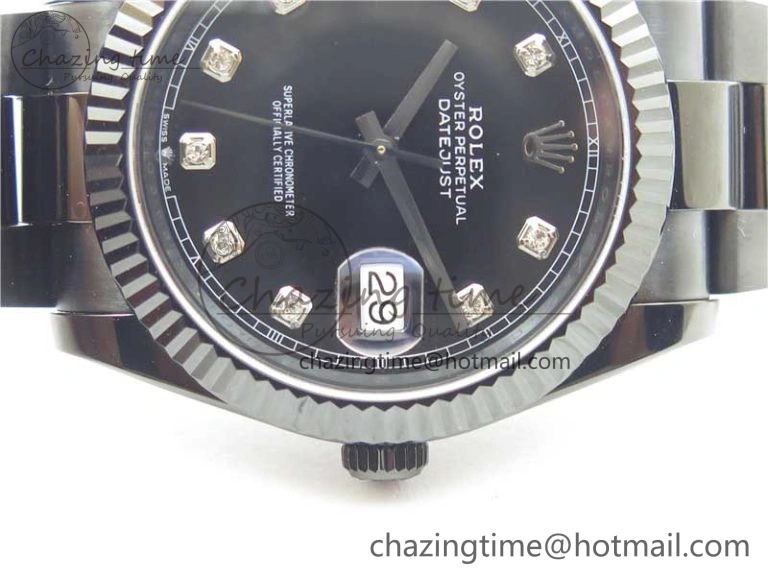 DateJust 41 All Black PVD VRF Best Edition Black Dial Diamonds Markers on PVD Oyster Bracelet A3235