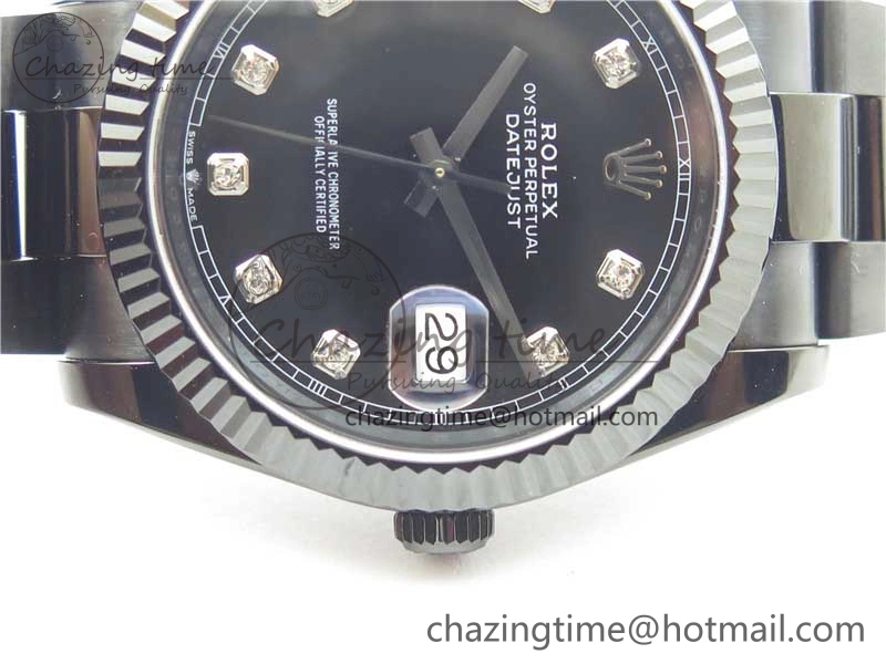 DateJust 41 All Black PVD VRF Best Edition Black Dial Diamonds Markers on PVD Oyster Bracelet A3235