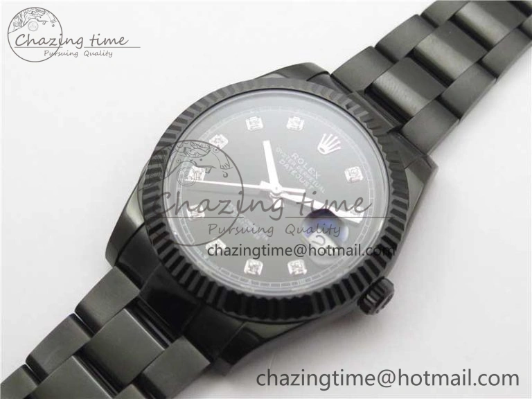 DateJust 41 All Black PVD VRF Best Edition Black Dial Diamonds Markers on PVD Oyster Bracelet A3235