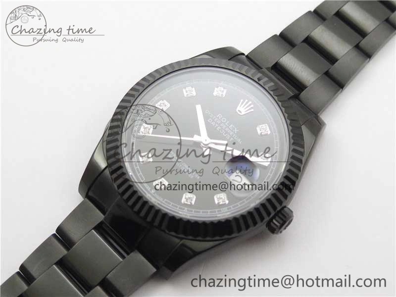 DateJust 41 All Black PVD VRF Best Edition Black Dial Diamonds Markers on PVD Oyster Bracelet A3235