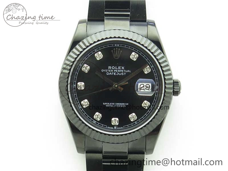 DateJust 41 All Black PVD VRF Best Edition Black Dial Diamonds Markers on PVD Oyster Bracelet A3235